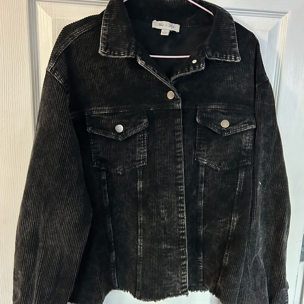 She + Sky Black Jean Jacket Oversized Distressed